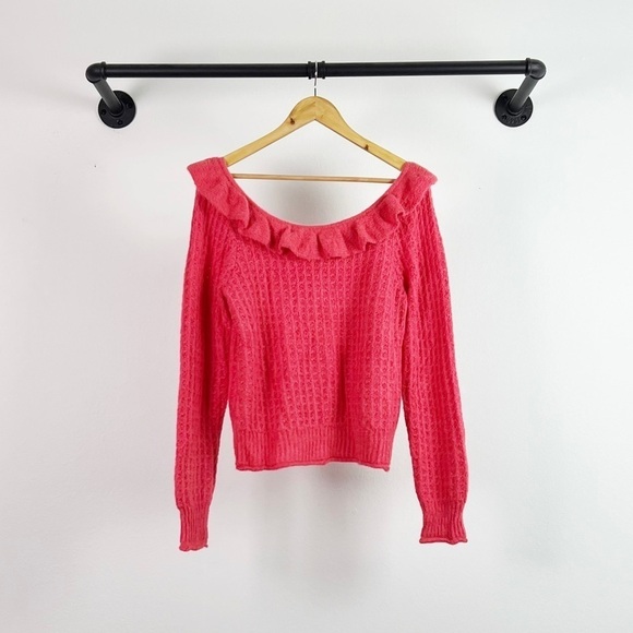 NWT Anthropologie Ruffled Knit Boatneck Sweater in Pink - Picture 4 of 6